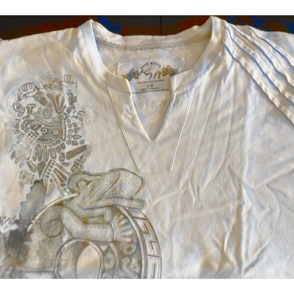 Oaxaca Aztec Quetzalcoatl Pintuck Sleeve T-Shirt Large 90s Vintage Know Mexico